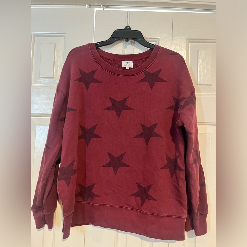 Sundry Women's Burgundy‎ Star Print Side Zip Oversized Pullover Size 1
